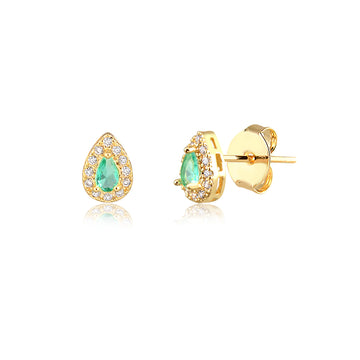 Brinco gota P com zircônia turmalina entorno cravejada e banho de ouro 18k