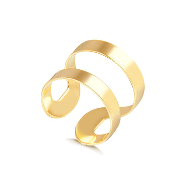 Anel 2 linhas largas liso regulável dourado