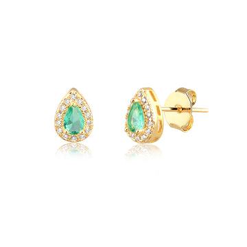 Brinco gota M com zircônia turmalina entorno cravejada e banho de ouro 18k