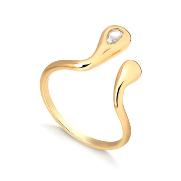 Anel orgânico slim gota com ponto de luz e banho de ouro 18k