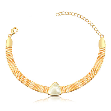 Pulseira trama com pérola triangular e banho de ouro 18k