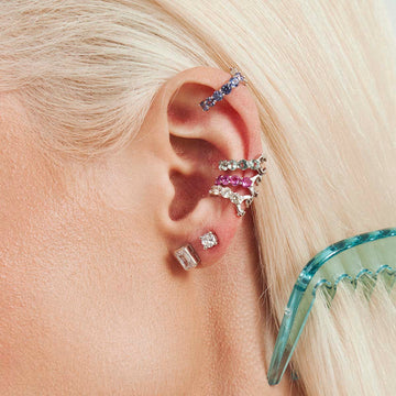 Piercing prata 925 com zircônia turmalina rosa e banho de ródio branco