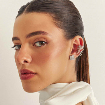 Piercing  maxi linhas lisas e cravejadas com banho de ródio branco