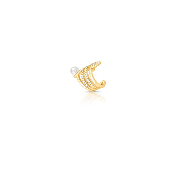 Piercing linhas cravejadas com pérola e coração cravejado com banho de ouro 18k