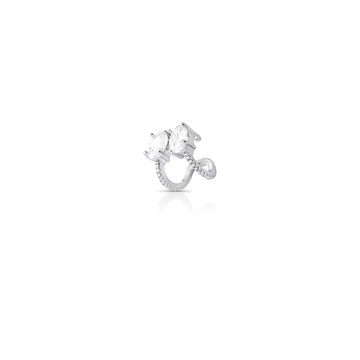Piercing duplo com zircônia oval cristal e banho de ródio branco