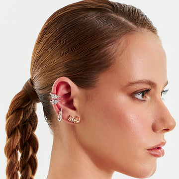 Piercing duplo com zircônia oval cristal e banho de ródio branco