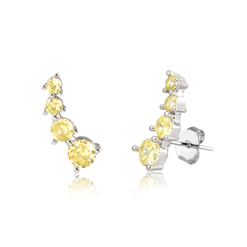 Brinco mini ear cuff ovais crescentes citrino com banho de ródio branco