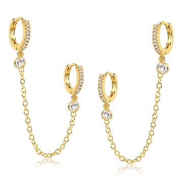 Brinco ear Line argolas duplas slim com ponto de luz e banho de ouro 18k