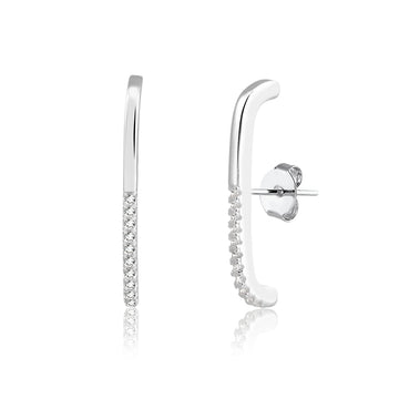 Brinco prata 925 ear hook meio liso meio cravejado