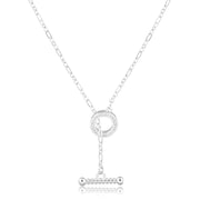 Colar elos com fecho pino cravejado com banho de ródio branco