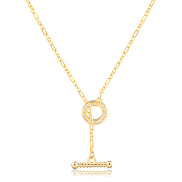 Colar elos com fecho pino cravejado com banho de ouro 18k
