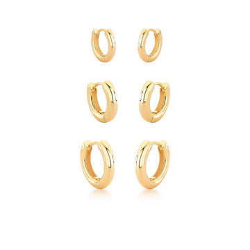 Brinco trio de argolas lisas com banho de ouro 18k