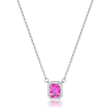 Colar retângulo turmalina rosa entorno cravejado ródio branco
