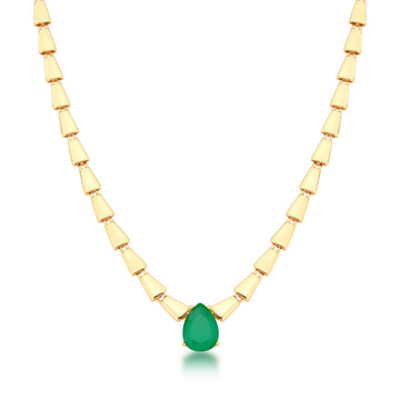 Colar escamas lisas com gota esmeralda fusion com banho de ouro 18k