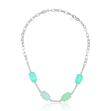 Colar choker 4 ovais tons fusion esmeralda colombiana ródio branco