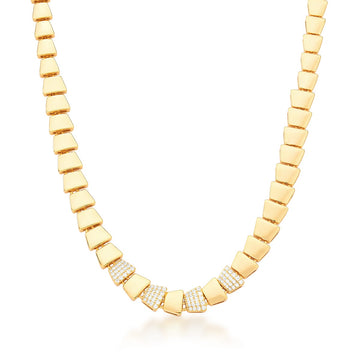 Colar Luxo escamas lisas e cravejadas banhado a ouro 18k