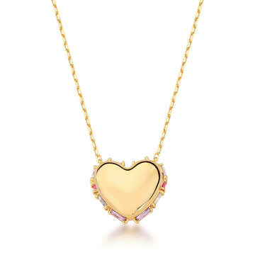 Colar relicário coração com lateral colorida e banho de ouro 18k