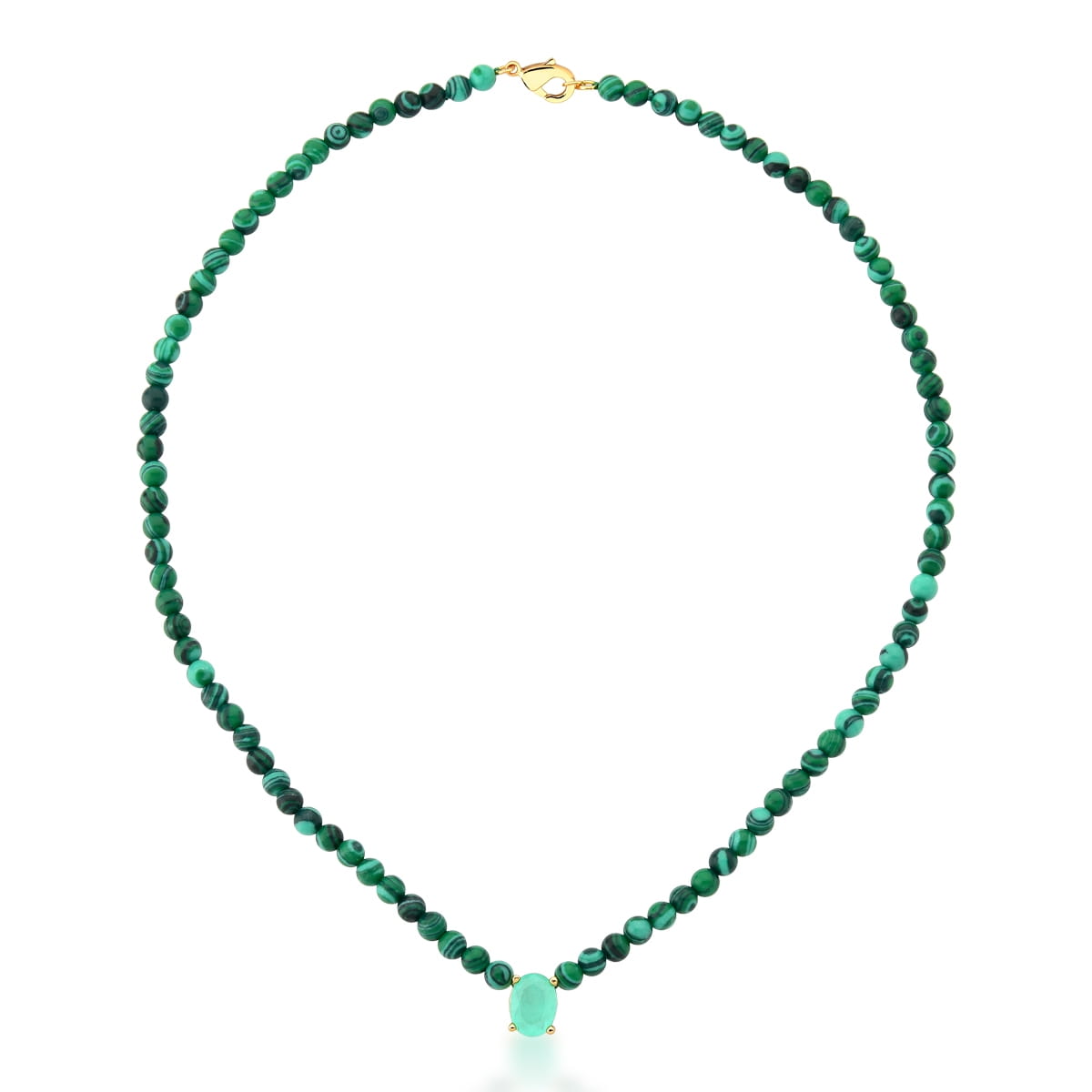 Colar malaquita com oval esmeralda colombiana com banho de ouro 18k