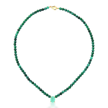 Colar malaquita com oval esmeralda colombiana com banho de ouro 18k