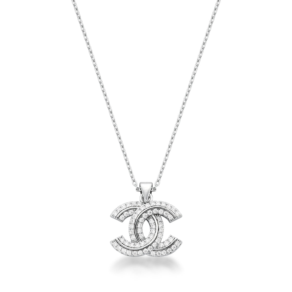 Colar inspired Chanel com banho de ródio branco - corrente em prata 92