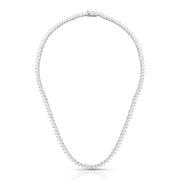 Colar Riviera prata 925 com zircônia cristal em formato de coração, trama rigida e banho de ródio branco, 40cm de comprimento e 3mm de espessura