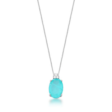 Colar oval esmeralda colombiana com ponto de luz em ródio branco