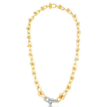 Colar elos modernos detalhe cravejado e banho de ouro 18k