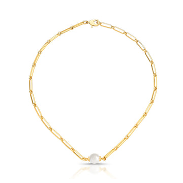 Colar choker elos cartier e pérola com banho de ouro 18k