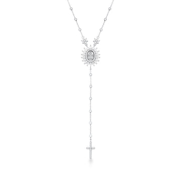 Colar prata 925 gravatinha com medalha de nossa senhora com banho de ródio branco