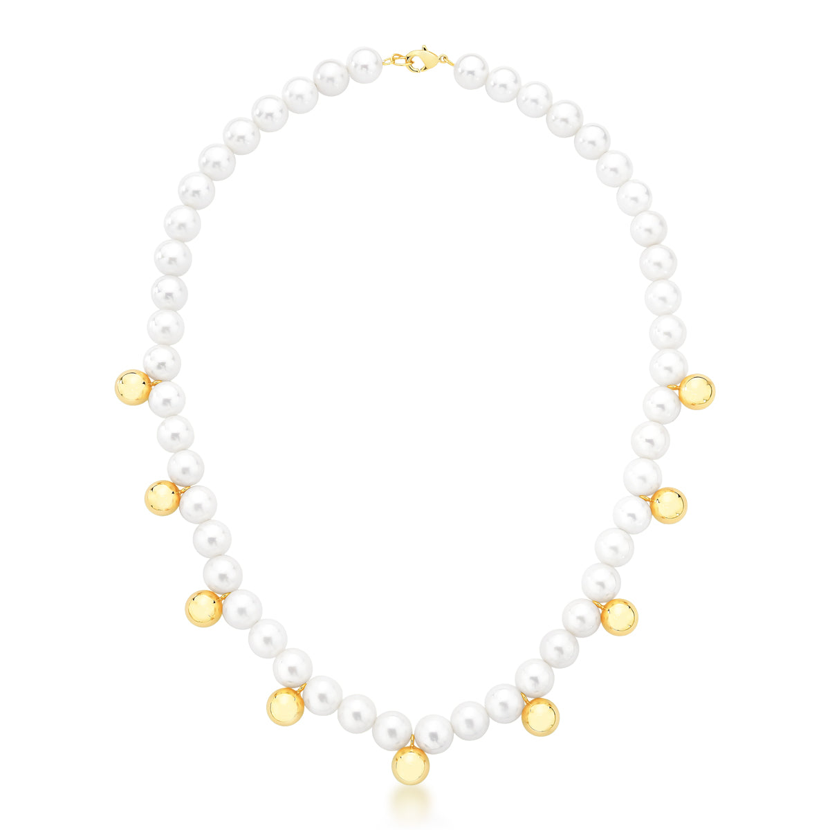 Colar de pérolas com esferas com banho de ouro 18k