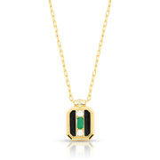 Colar retangular resina preta e zircônia esmeralda com banho de ouro18k