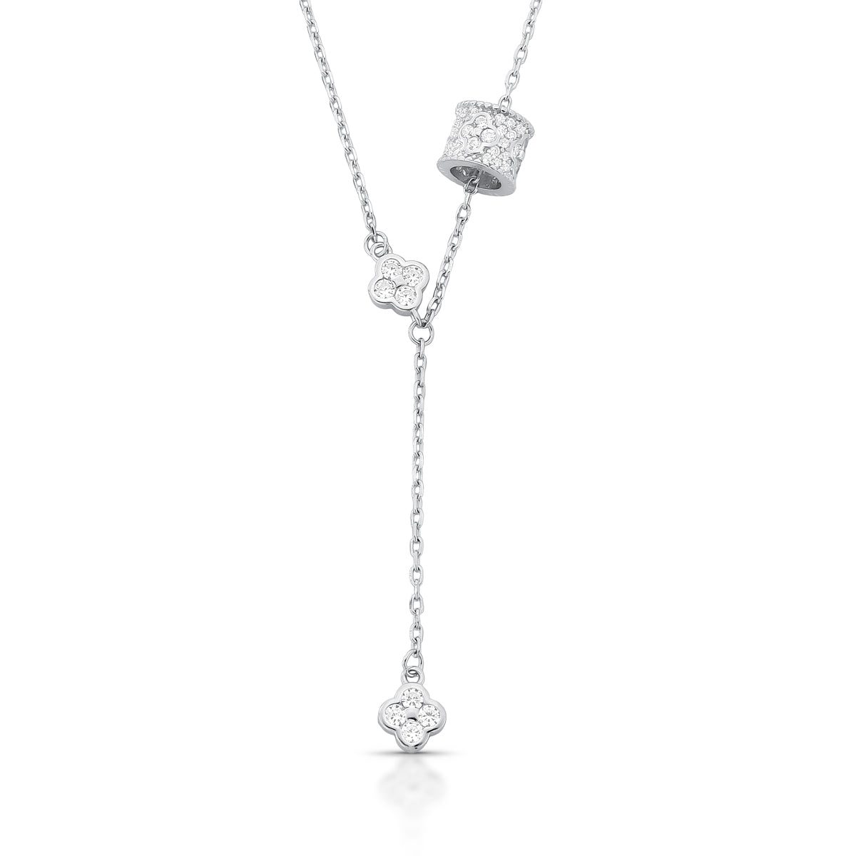 Colar prata 925 gravatinha com detalhe trevo cristal