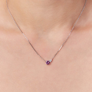 Colar prata 925 oval turmalina rosa e gota cristal