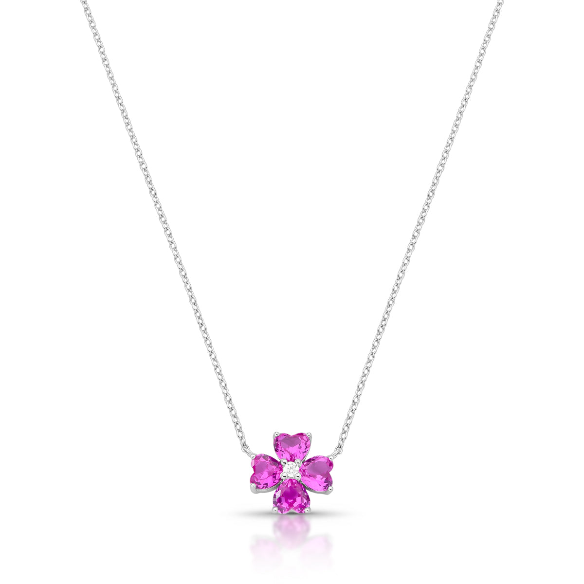 Colar prata 925 flor turmalina rosa