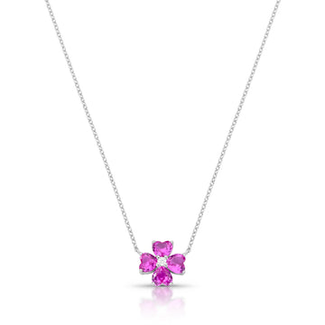 Colar prata 925 flor turmalina rosa