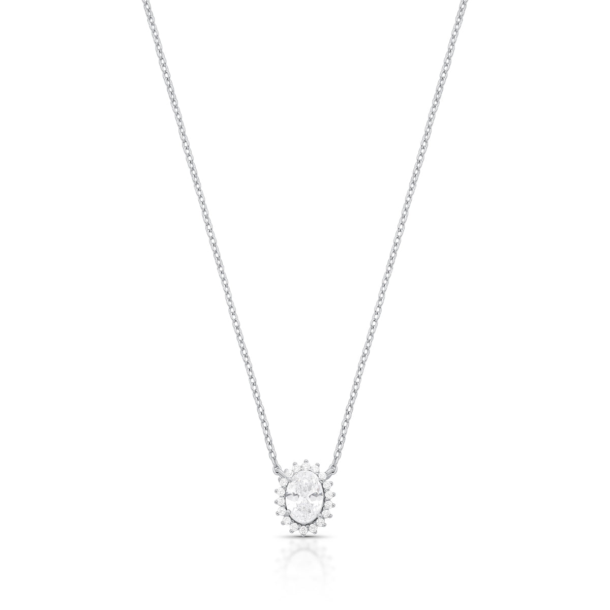 Colar prata 925 oval cristal entorno cravejado