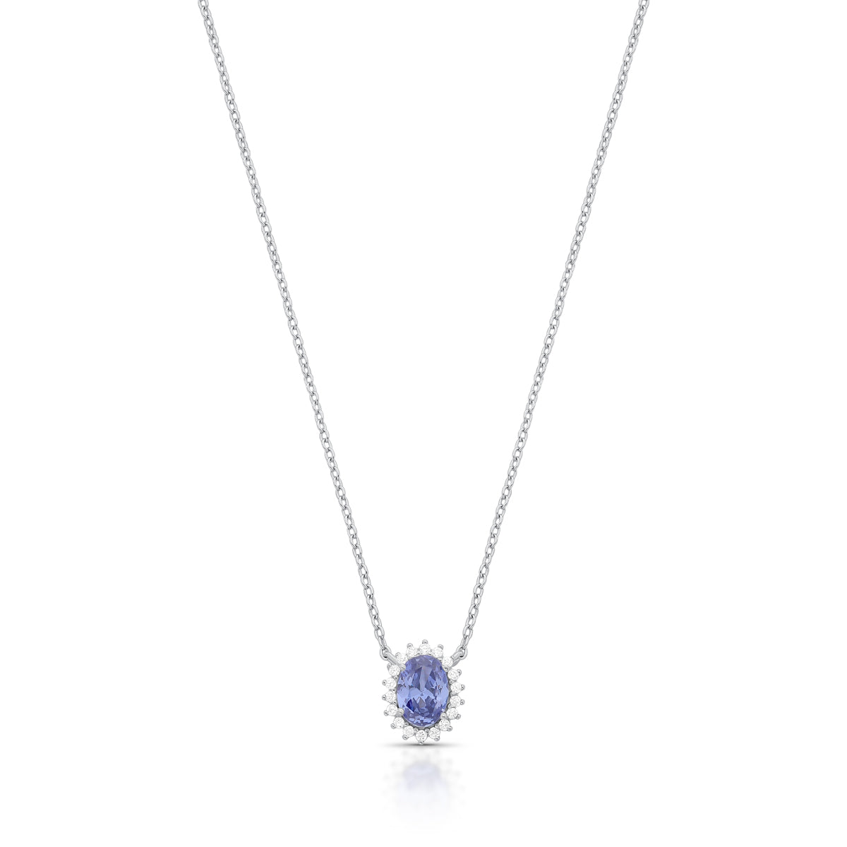 Colar prata 925 oval tanzanita entorno cravejado