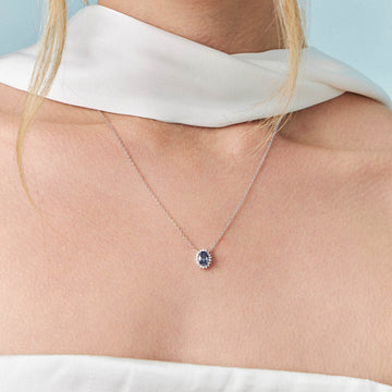 Colar prata 925 oval tanzanita entorno cravejado