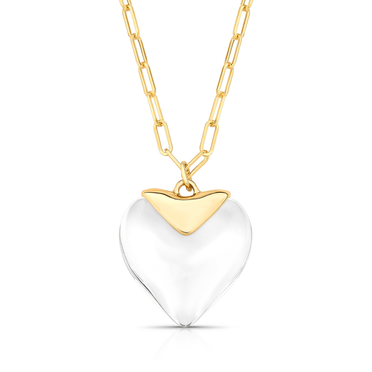 Colar longo elos com maxi pingente coração cristal e banho de ouro 18k