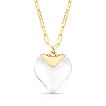 Colar longo elos com maxi pingente coração cristal e banho de ouro 18k