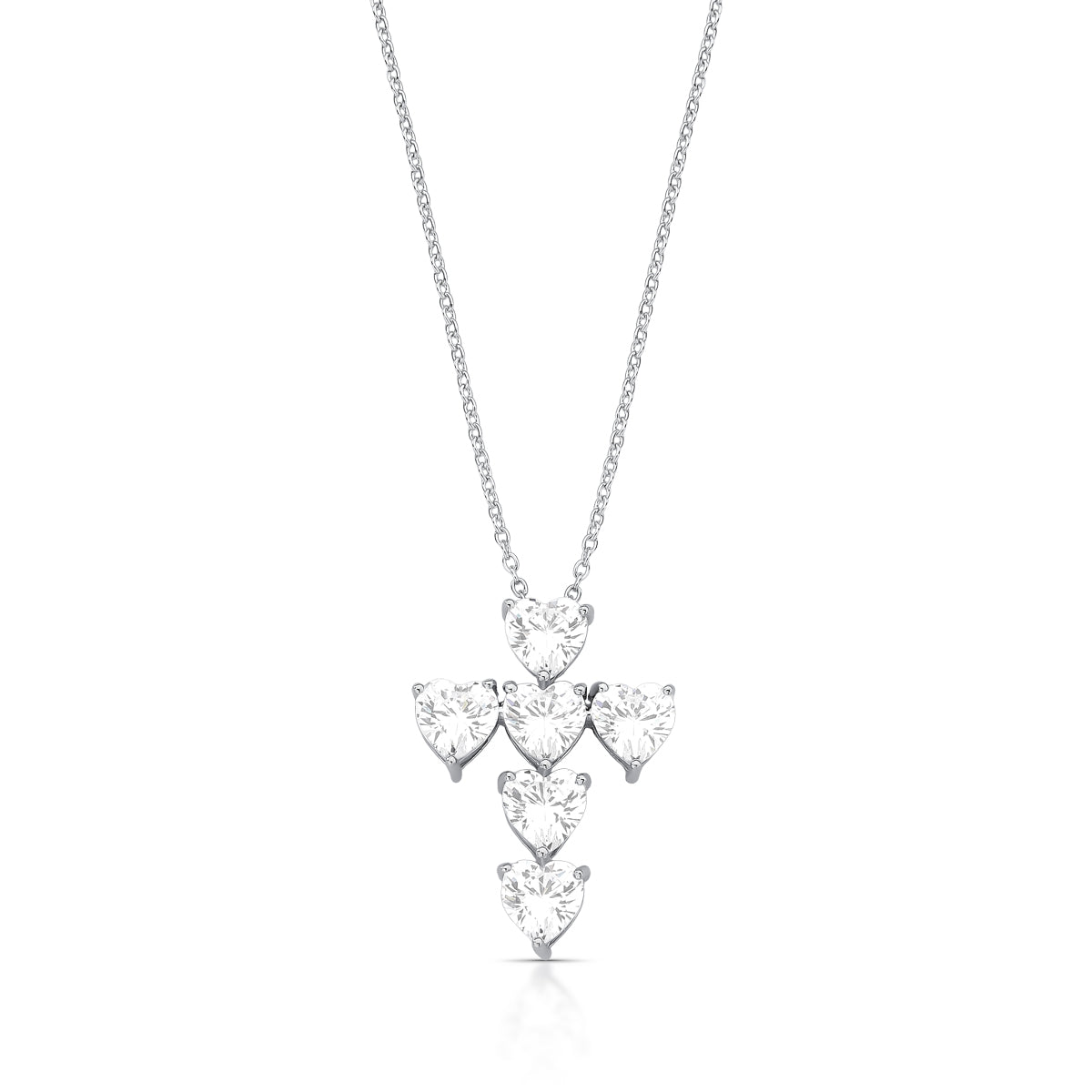 Colar crucifixo em prata 925 com corações em zircônia cristal Luxo e banho de ródio branco