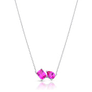 Colar retângulo e gota com zircônia na cor turmalina rosa com banho de ródio branco