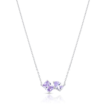 Colar retângulo e gota com zircônia na cor lavanda com banho de ródio branco