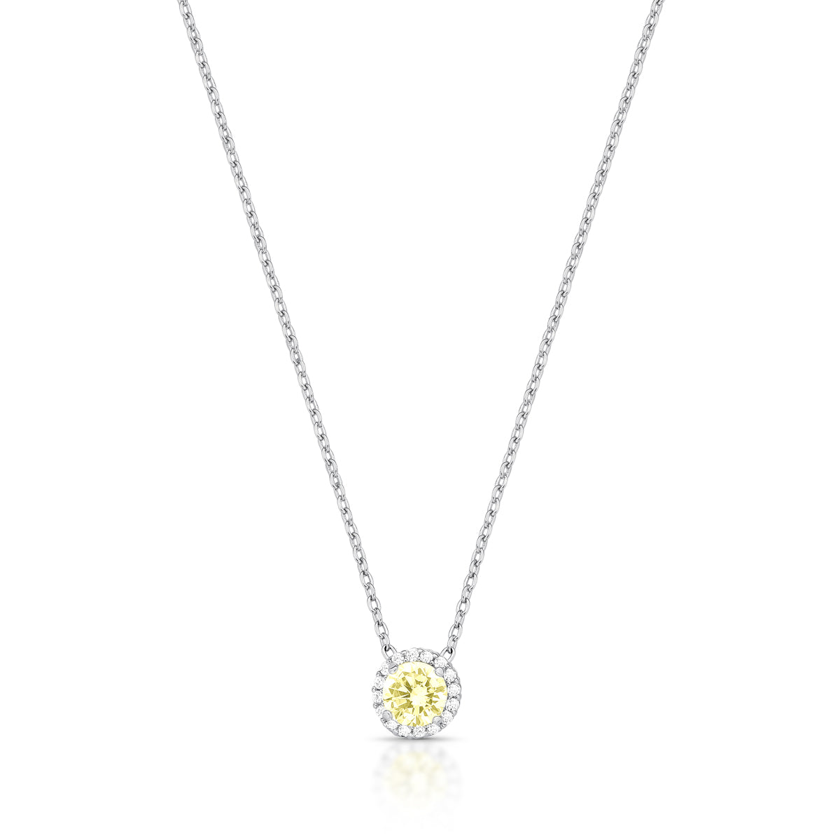 Colar oval citrino entorno cravejado com banho de ródio branco