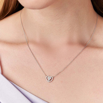 Colar prata 925 coração cristal entorno cravejado