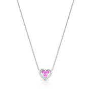 Colar prata 925 coração turmalina rosa entorno cravejado