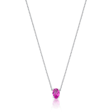 Colar mini oval turmalina rosa com banho de ródio branco