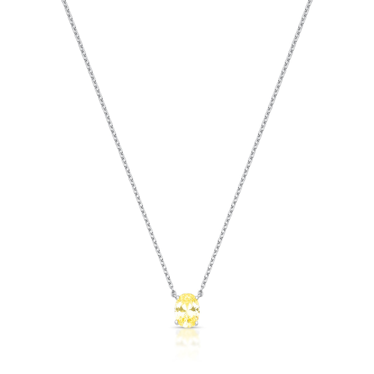 Colar prata 925 oval citrino com banho de ródio branco