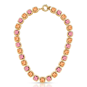 Colar quadrados rose luxo com banho de ouro 18k