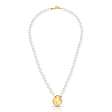 Colar pérolas com concha e banho de ouro 18k